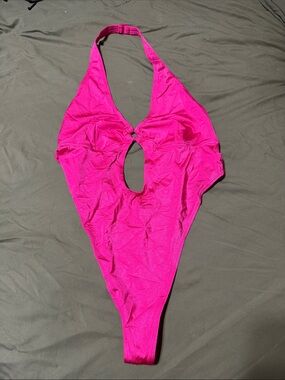 Savage X Fenty Hot Pink Halter One-Piece Swimsuit